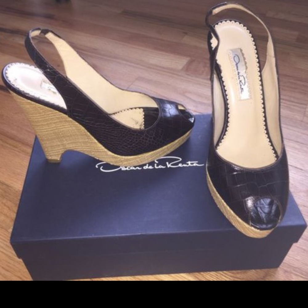 Oscar De La Renta Slingback Wedge Brown